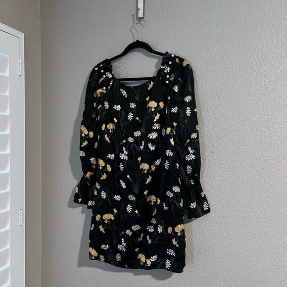 Mother of Pearl Savannah Silk Black and Gold Bishop Sleeve Cocktail Dress 4 - Picture 3 of 13